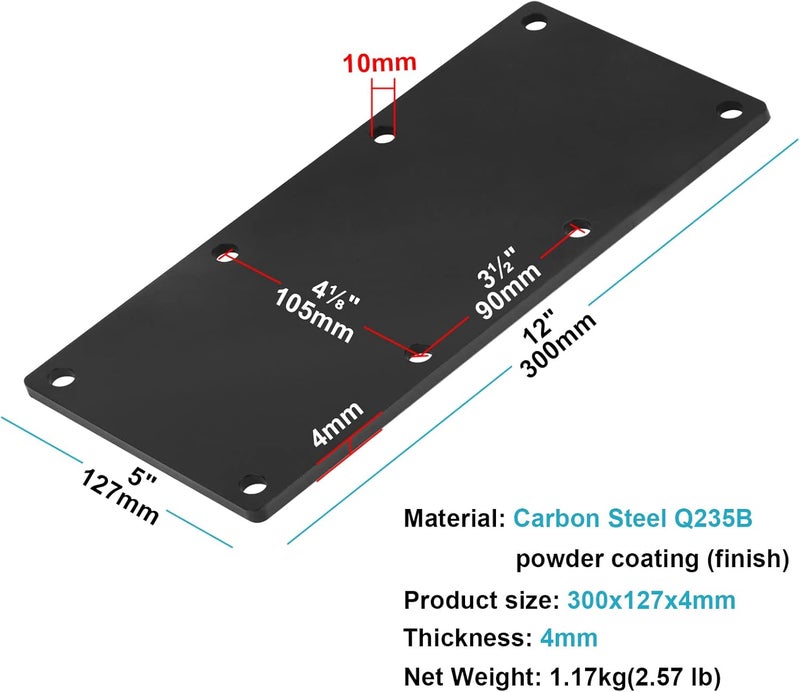 eoere 2 PCS 12" x 5" Heavy Duty Black Flat Straight Mending Bracket Plate, Repair Tie Corner Brace Fixing for Furniture, Wood Connector, Thickness 5/32"(8 Gauge Steel) - Image 2